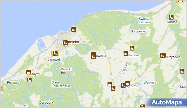 mapa Nowinka gmina Tolkmicko, Nowinka gmina Tolkmicko na mapie Targeo