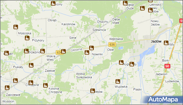 mapa Nowinki gmina Jadów, Nowinki gmina Jadów na mapie Targeo