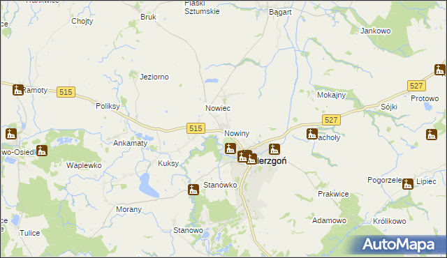 mapa Nowiny gmina Dzierzgoń, Nowiny gmina Dzierzgoń na mapie Targeo