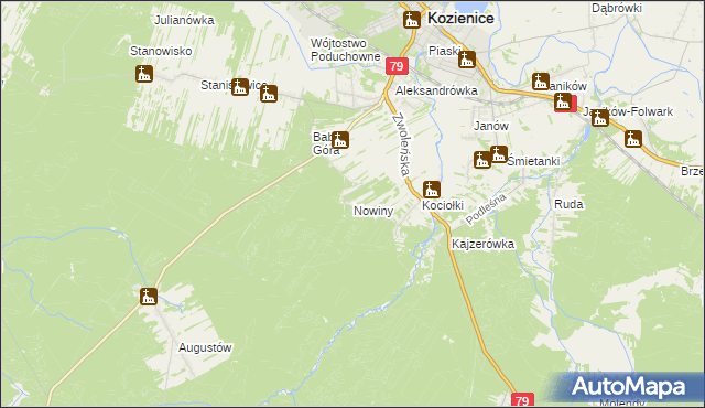 mapa Nowiny gmina Kozienice, Nowiny gmina Kozienice na mapie Targeo