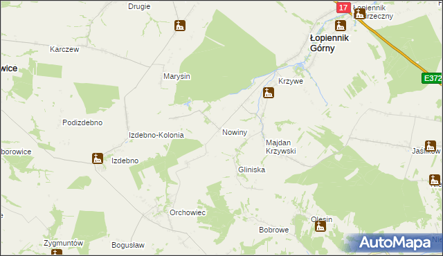 mapa Nowiny gmina Łopiennik Górny, Nowiny gmina Łopiennik Górny na mapie Targeo