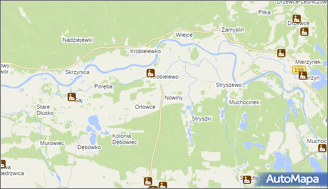 mapa Nowiny gmina Przytoczna, Nowiny gmina Przytoczna na mapie Targeo