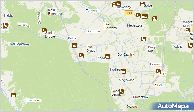 mapa Nowiny gmina Wręczyca Wielka, Nowiny gmina Wręczyca Wielka na mapie Targeo