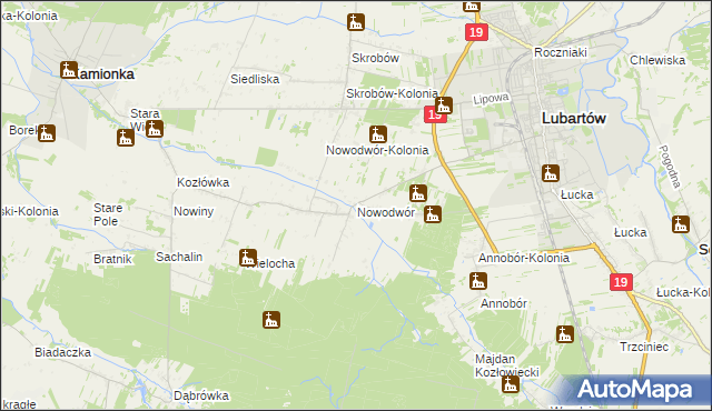 mapa Nowodwór gmina Lubartów, Nowodwór gmina Lubartów na mapie Targeo