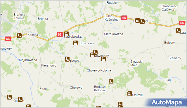 mapa Nowosady gmina Brańsk, Nowosady gmina Brańsk na mapie Targeo