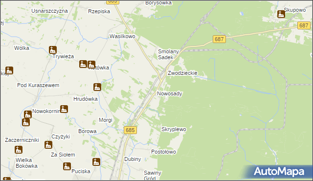 mapa Nowosady gmina Hajnówka, Nowosady gmina Hajnówka na mapie Targeo