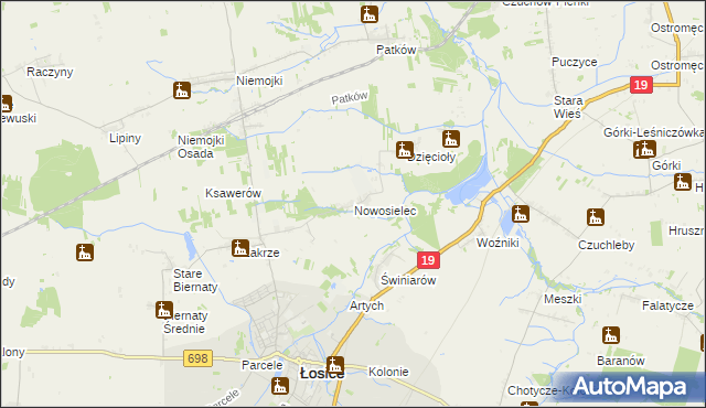 mapa Nowosielec gmina Łosice, Nowosielec gmina Łosice na mapie Targeo