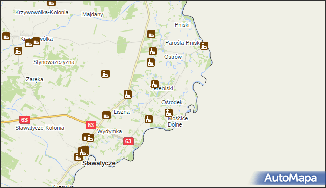 mapa Nowosiółki gmina Sławatycze, Nowosiółki gmina Sławatycze na mapie Targeo