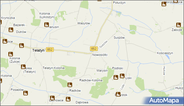 mapa Nowosiółki gmina Telatyn, Nowosiółki gmina Telatyn na mapie Targeo