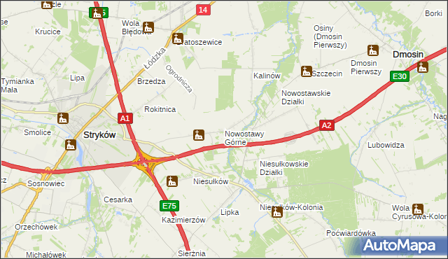 mapa Nowostawy Górne, Nowostawy Górne na mapie Targeo