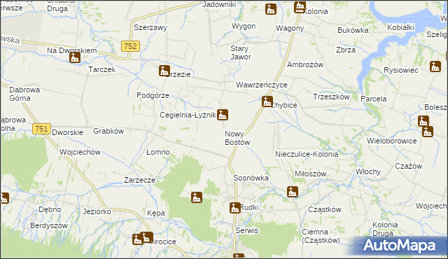 mapa Nowy Bostów, Nowy Bostów na mapie Targeo