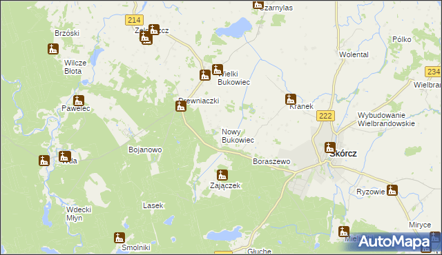 mapa Nowy Bukowiec gmina Skórcz, Nowy Bukowiec gmina Skórcz na mapie Targeo