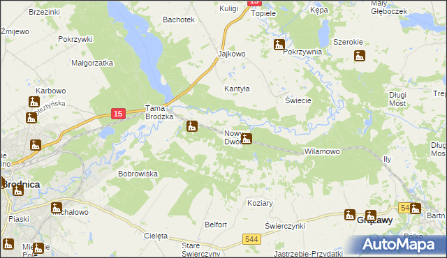 mapa Nowy Dwór gmina Brodnica, Nowy Dwór gmina Brodnica na mapie Targeo