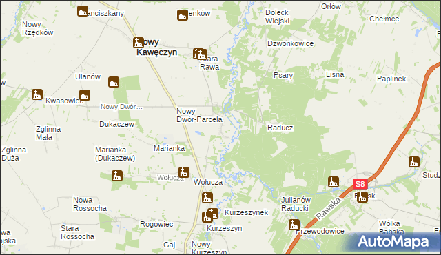 mapa Nowy Dwór gmina Nowy Kawęczyn, Nowy Dwór gmina Nowy Kawęczyn na mapie Targeo