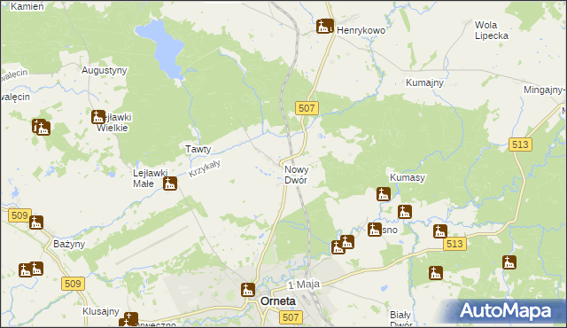 mapa Nowy Dwór gmina Orneta, Nowy Dwór gmina Orneta na mapie Targeo