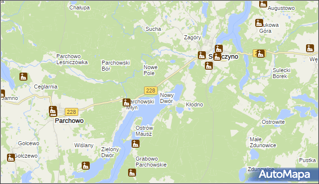 mapa Nowy Dwór gmina Sulęczyno, Nowy Dwór gmina Sulęczyno na mapie Targeo