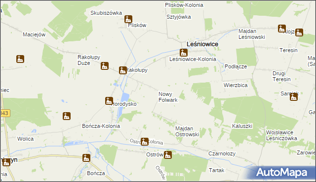 mapa Nowy Folwark gmina Leśniowice, Nowy Folwark gmina Leśniowice na mapie Targeo