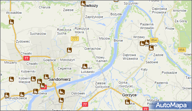 mapa Nowy Kamień gmina Dwikozy, Nowy Kamień gmina Dwikozy na mapie Targeo