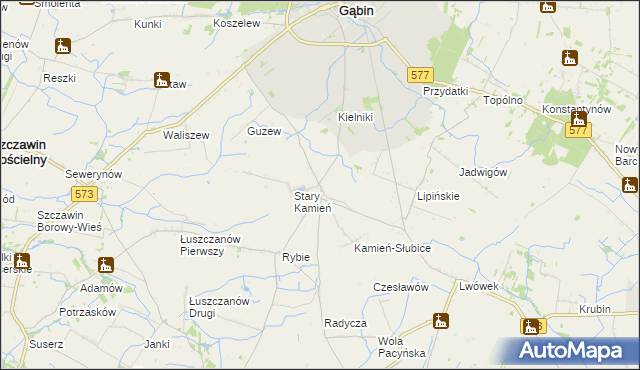 mapa Nowy Kamień gmina Gąbin, Nowy Kamień gmina Gąbin na mapie Targeo