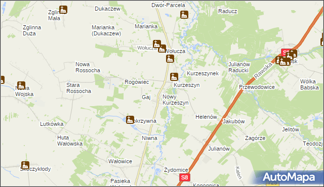 mapa Nowy Kurzeszyn, Nowy Kurzeszyn na mapie Targeo