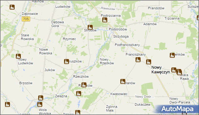 mapa Nowy Rzędków, Nowy Rzędków na mapie Targeo