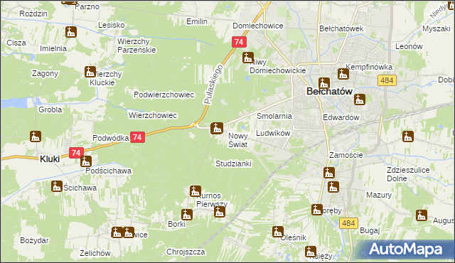 mapa Nowy Świat gmina Bełchatów, Nowy Świat gmina Bełchatów na mapie Targeo