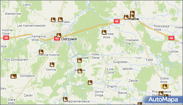 mapa Nowy Świat gmina Klwów, Nowy Świat gmina Klwów na mapie Targeo