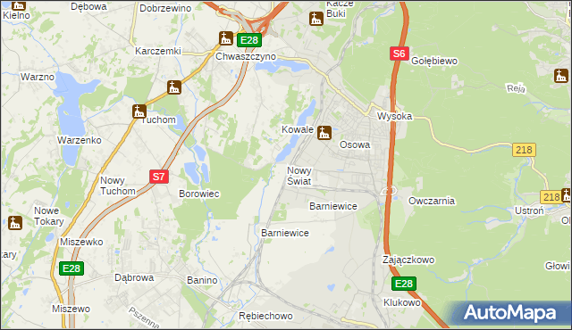 mapa Nowy Świat gmina Żukowo, Nowy Świat gmina Żukowo na mapie Targeo