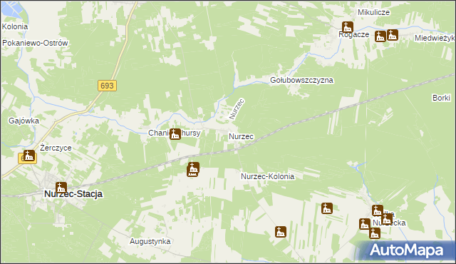 mapa Nurzec gmina Nurzec-Stacja, Nurzec gmina Nurzec-Stacja na mapie Targeo