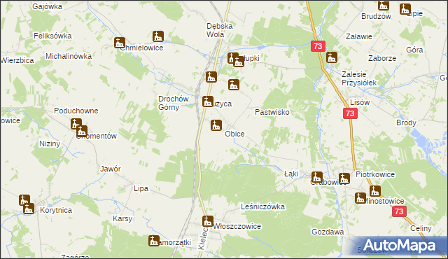 mapa Obice, Obice na mapie Targeo