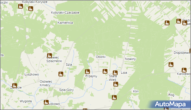 mapa Obórki gmina Jednorożec, Obórki gmina Jednorożec na mapie Targeo