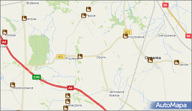 mapa Obórki gmina Olszanka, Obórki gmina Olszanka na mapie Targeo