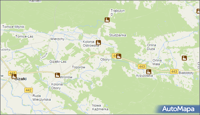 mapa Obory gmina Gizałki, Obory gmina Gizałki na mapie Targeo