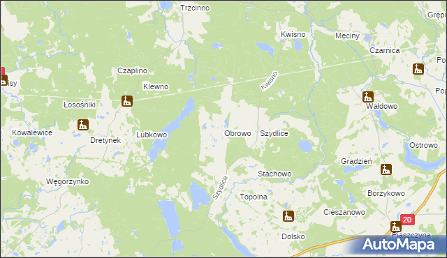 mapa Obrowo gmina Miastko, Obrowo gmina Miastko na mapie Targeo