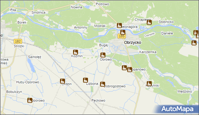 mapa Obrowo gmina Obrzycko, Obrowo gmina Obrzycko na mapie Targeo