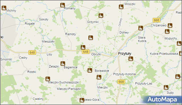 mapa Obrytki gmina Przytuły, Obrytki gmina Przytuły na mapie Targeo