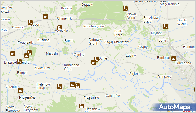 mapa Ochle gmina Koło, Ochle gmina Koło na mapie Targeo