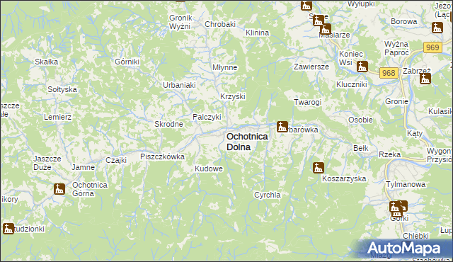 mapa Ochotnica Dolna, Ochotnica Dolna na mapie Targeo