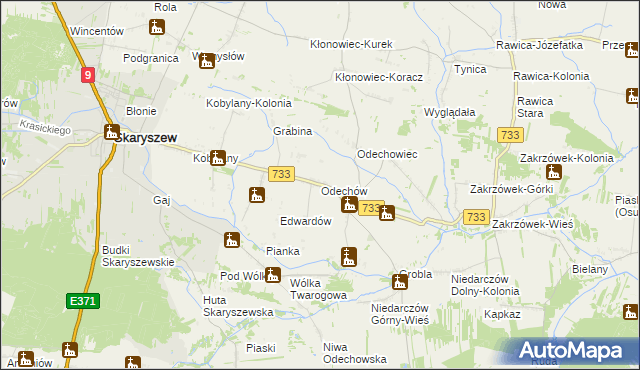 mapa Odechów gmina Skaryszew, Odechów gmina Skaryszew na mapie Targeo