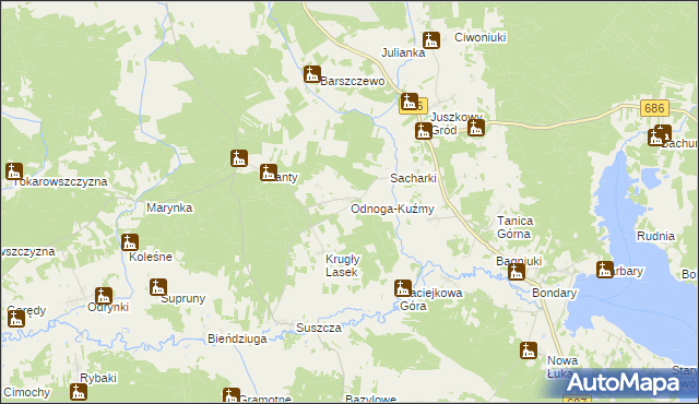 mapa Odnoga-Kuźmy, Odnoga-Kuźmy na mapie Targeo