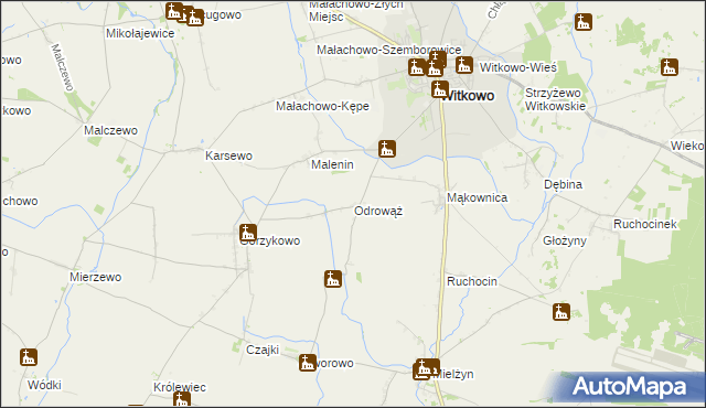 mapa Odrowąż gmina Witkowo, Odrowąż gmina Witkowo na mapie Targeo