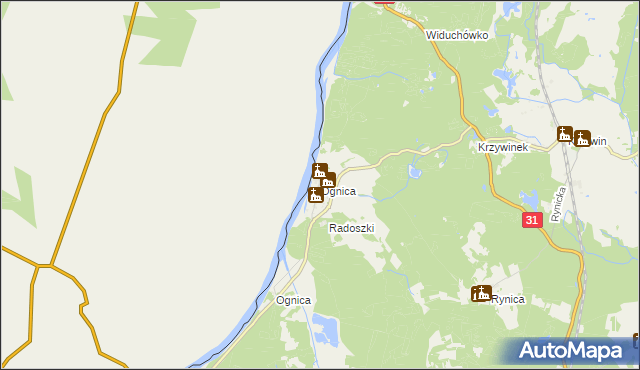 mapa Ognica gmina Widuchowa, Ognica gmina Widuchowa na mapie Targeo