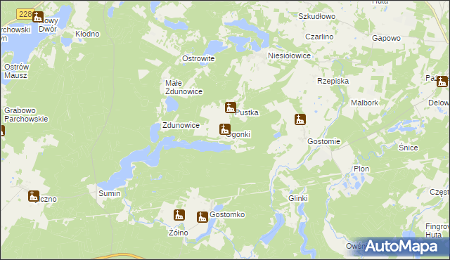 mapa Ogonki gmina Sulęczyno, Ogonki gmina Sulęczyno na mapie Targeo