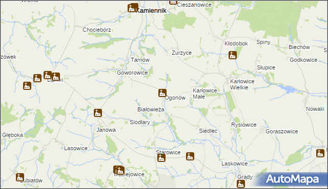 mapa Ogonów gmina Kamiennik, Ogonów gmina Kamiennik na mapie Targeo