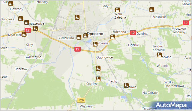 mapa Ogonowice gmina Opoczno, Ogonowice gmina Opoczno na mapie Targeo