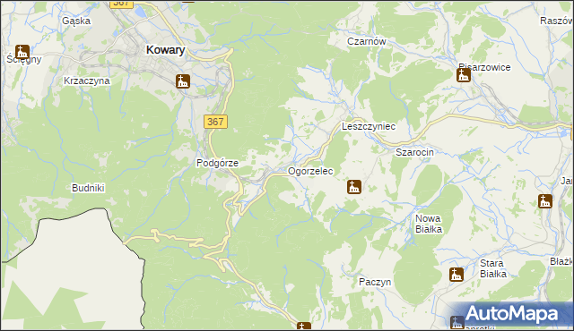 mapa Ogorzelec gmina Kamienna Góra, Ogorzelec gmina Kamienna Góra na mapie Targeo