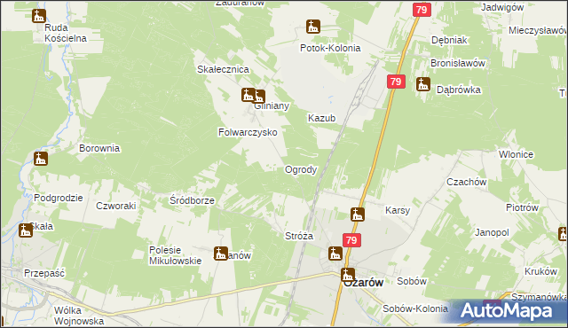 mapa Ogrody gmina Ożarów, Ogrody gmina Ożarów na mapie Targeo