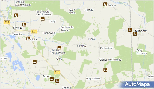 mapa Okalew gmina Milanów, Okalew gmina Milanów na mapie Targeo