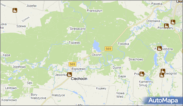 mapa Okonin gmina Ciechocin, Okonin gmina Ciechocin na mapie Targeo