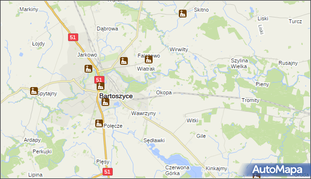 mapa Okopa, Okopa na mapie Targeo